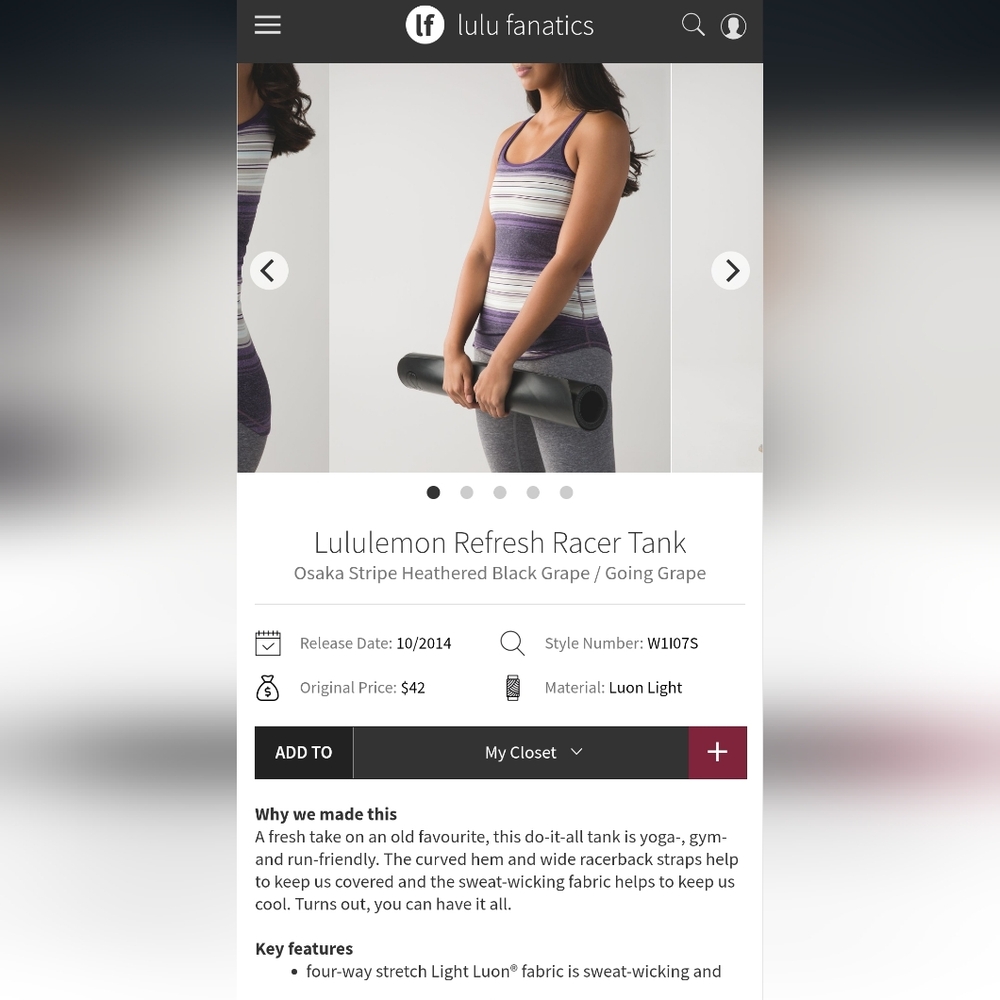 Lululemon Purple Stripe Racer Tank